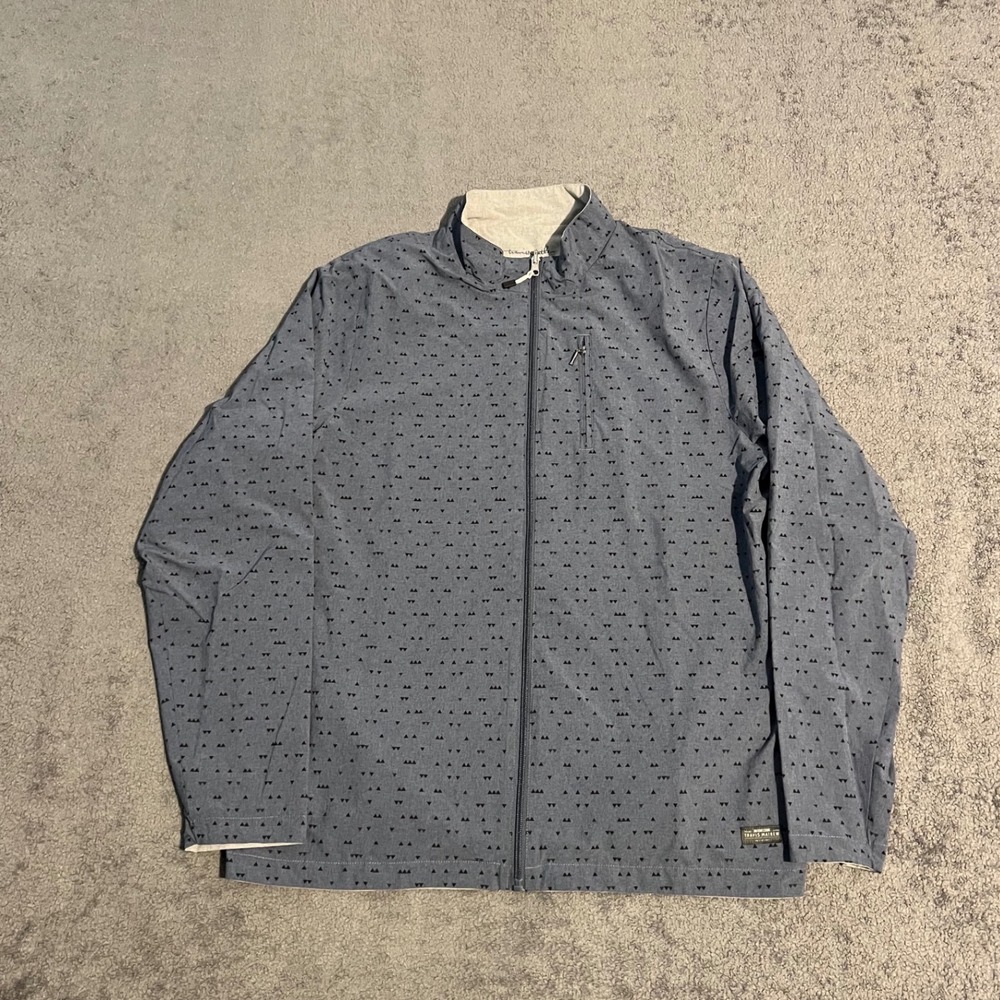 Travis Mathew Mens Reversible Full Zip Jacket Blue Triangle Print Grey Large